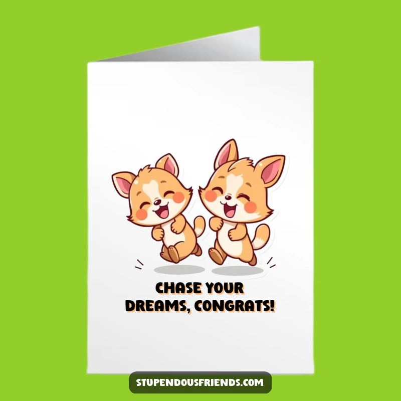 Free Printable Congrats Card: Playful Animals Chase a Path to Victory
