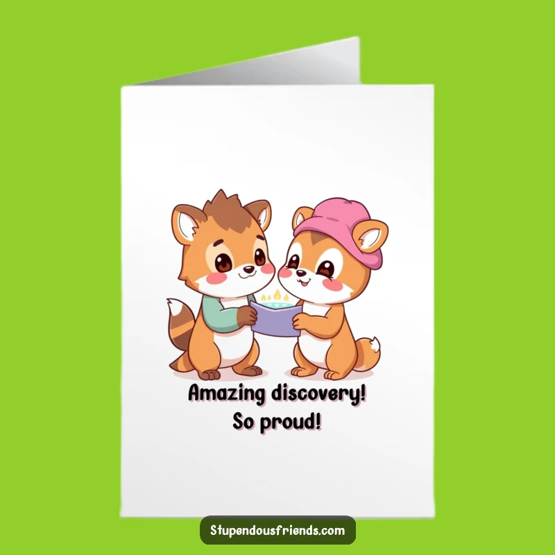 Free Printable Congrats Card: Wondrous Discovery, Animals Celebrating, Downloadable Fun
