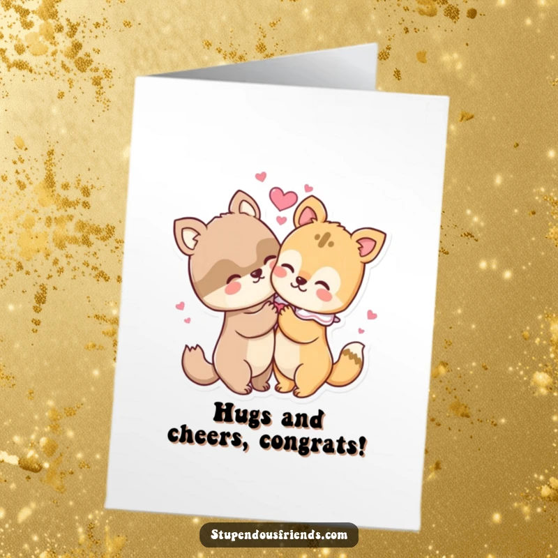 Funny Free Printable Congratulations Card: Two animal pals hugging, radiating love and shared joy.