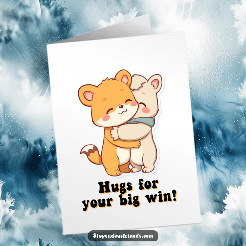 Heartwarming Free Printable Congratulations Card: Animal characters share a warm, comforting hug, a sweet downloadable message of support.