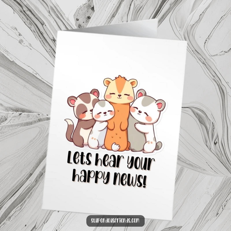 Funny Free Printable Congratulations Card: A group of animals whispers secrets and giggles together.