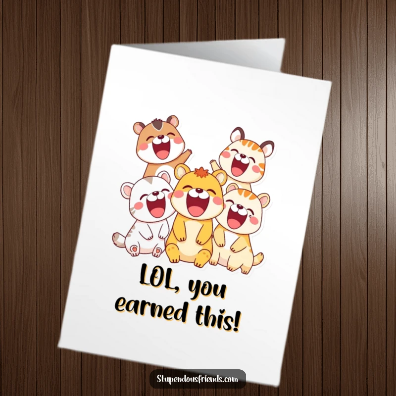 Funny Free Printable Congratulations Card: A pack of animals caught mid-laugh, celebrating good times and shared joy.