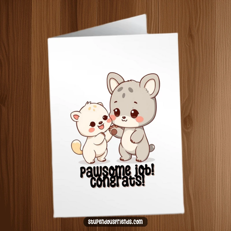 Funny Free Printable Congratulations Card: An animal character offering a friendly paw, symbolizing support and celebration of success.