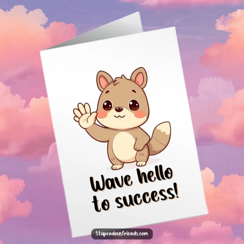 Cute Free Printable Congratulations Card: An animal character extending a friendly wave, conveying warm wishes and congratulations, ready to print.