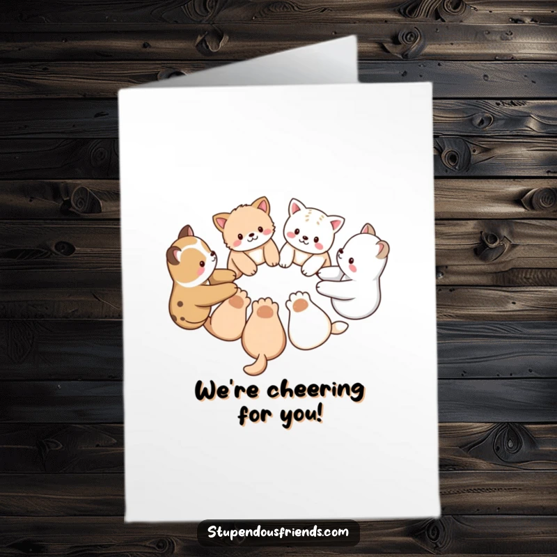 Free Printable Congratulations Card: A circle of animal friends holding paws, celebrating success and solidarity together.