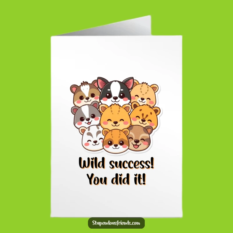 Free Printable Congrats Card: Smiling Animal Heads, Funny Downloadable for Any Achievement
