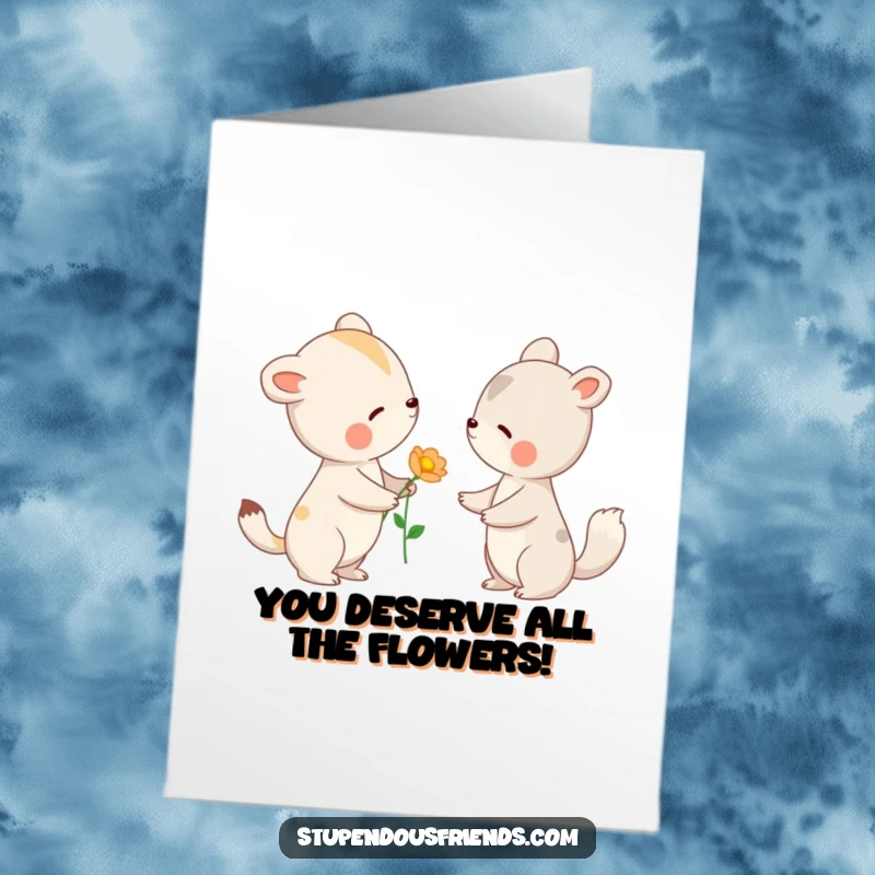Free Printable Congratulations Card of an animal offering a flower to another with a gentle nod, a symbol of heartfelt congratulations.