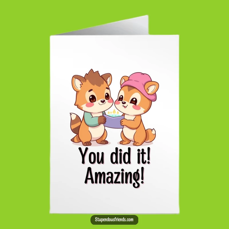 Free Printable Congrats Card: Two Animals Share Joy, A Humorous Downloadable Gift