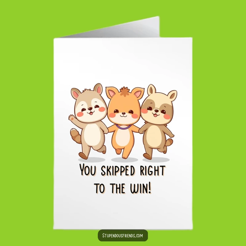 Free Printable Congrats Card: Funny Animal Pals Skipping, Easy Downloadable Celebration