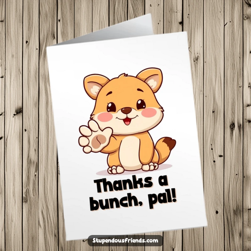 Funny Free Printable Thank You Card showing a welcoming animal paw, a charming and humorous DIY gift to express gratitude.