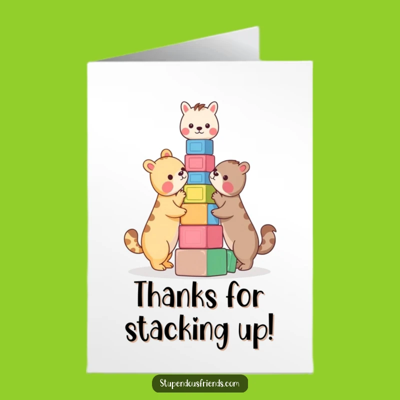 Free Printable Thank You Card: Amusing Animal Block Tower, Downloadable & Print at Home Gratitude