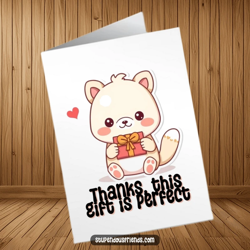 Funny Free Printable Thank You Card, an adorable animal character handing a D.I.Y. gift to a grateful friend, showing appreciation.