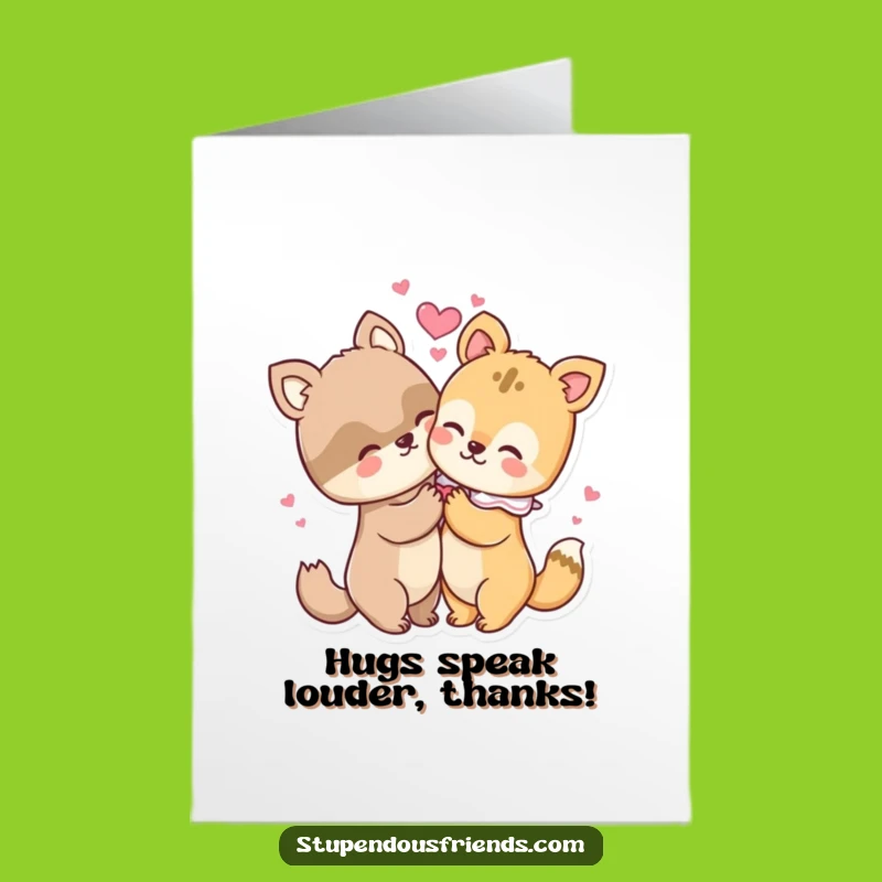 Free Printable Thank You Card: Hugging Animals, Hearts, Heartfelt Digital Download