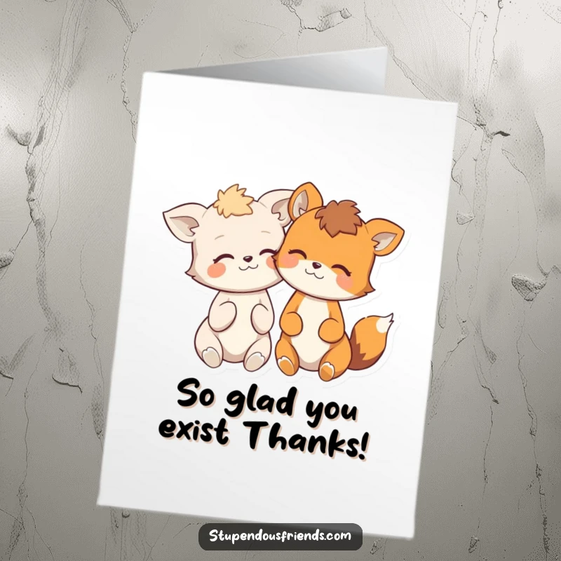 Funny Free Printable Thank You Card with two happy animals doubling over with laughter, conveying profound thanks through shared joy.
