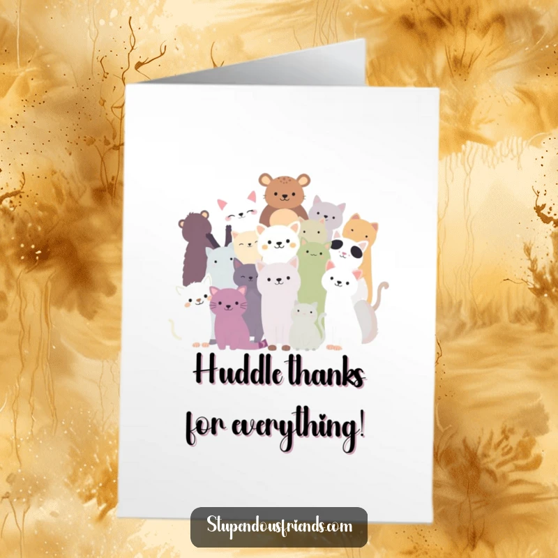 Free Printable Thank You Card: A cheerful huddle of diverse animal silhouettes, collectively expressing thanks with warmth.