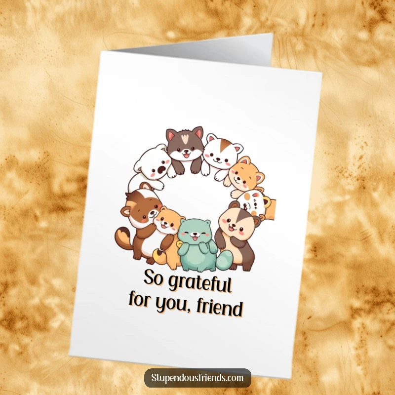 Funny Free Printable Thank You Card: Adorable animals in a circle, offering thanks with a humorous downloadable twist.
