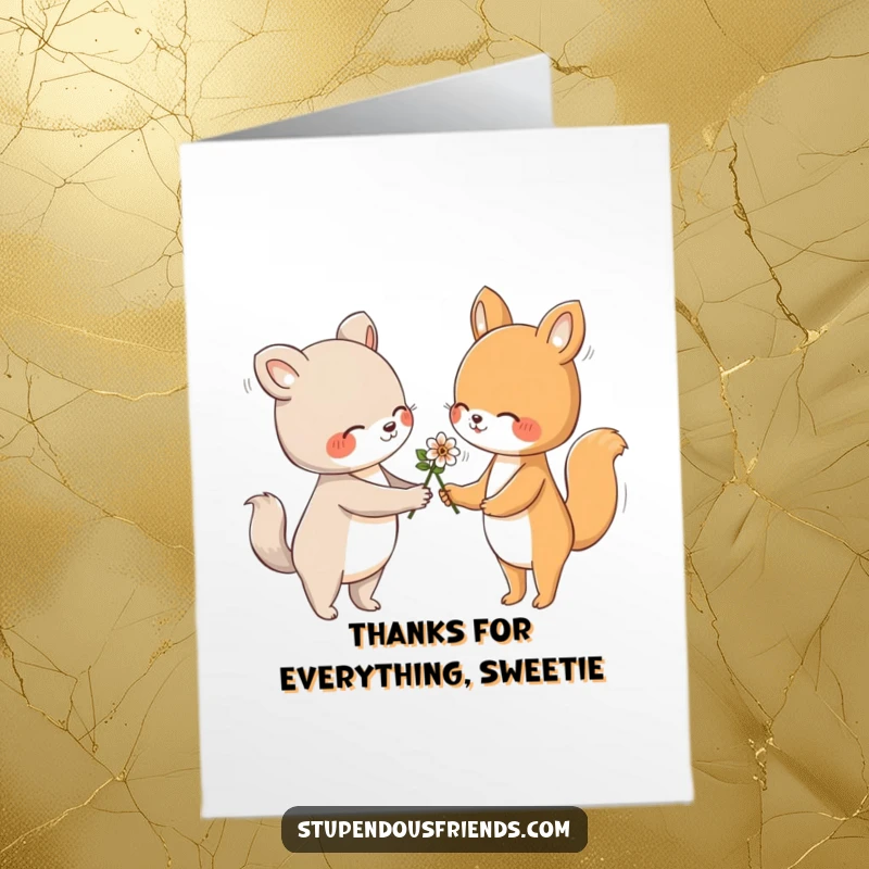 Funny Free Printable Thank You Card: An animal kindly offers a flower, a sweet and downloadable way to express thanks.