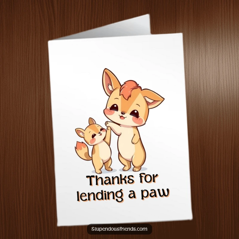 Funny Free Printable Thank You Card: An animal extends a paw to help another up, a symbol of thankfulness.