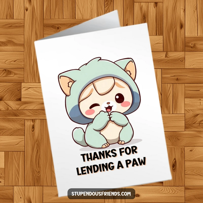 Funny Free Printable Thank You Card: A character offers a supportive paw to another, a humorous expression of gratitude.