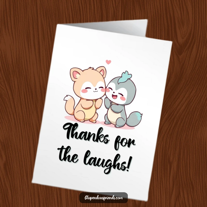 Funny Free Printable Thank You Card captures two animals in a fit of giggles, sharing a funny secret, expressing thanks.