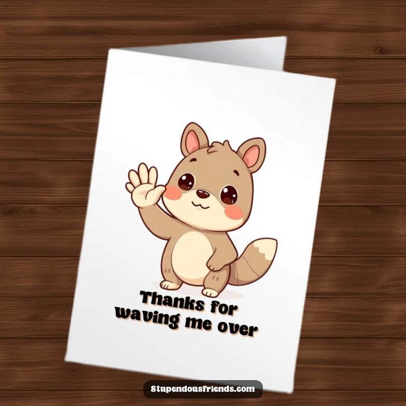 Cute Free Printable Thank You Card: An animal character offering a friendly, welcoming wave, perfect for expressing thanks, printable.