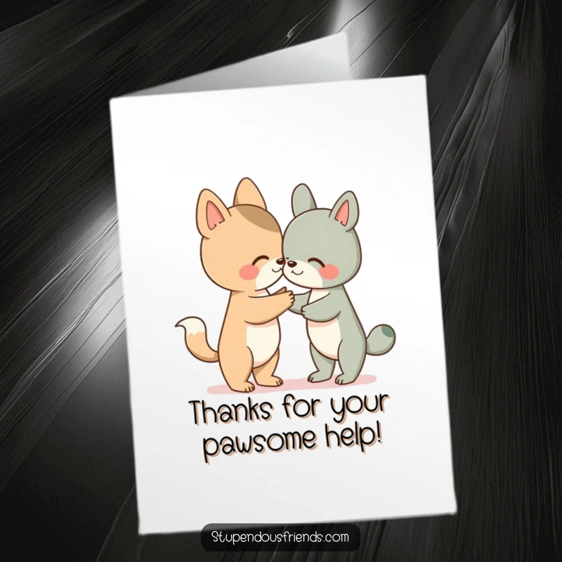Funny Free Printable Thank You Card with an animal character offering a helpful paw as a token of gratitude.
