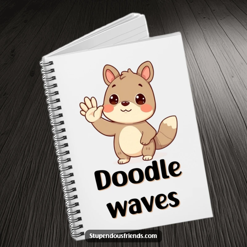 Funny waving animal notebook featuring a cute creature giving a friendly wave, perfect for jotting down cheerful thoughts.