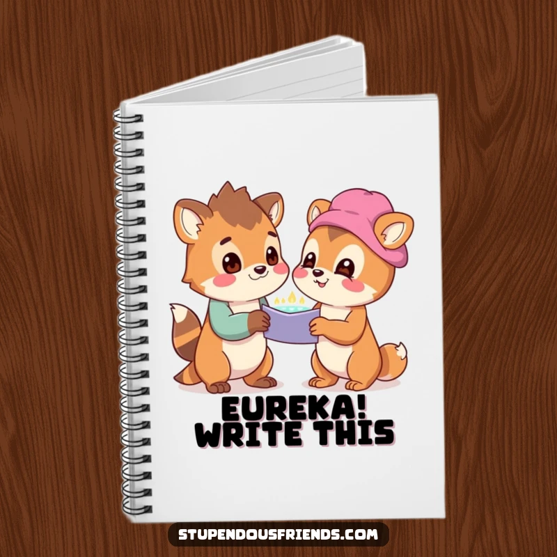 Funny Notebook cover showing two animals excitedly observing a wondrous discovery, perfect for jotting down creative thoughts.