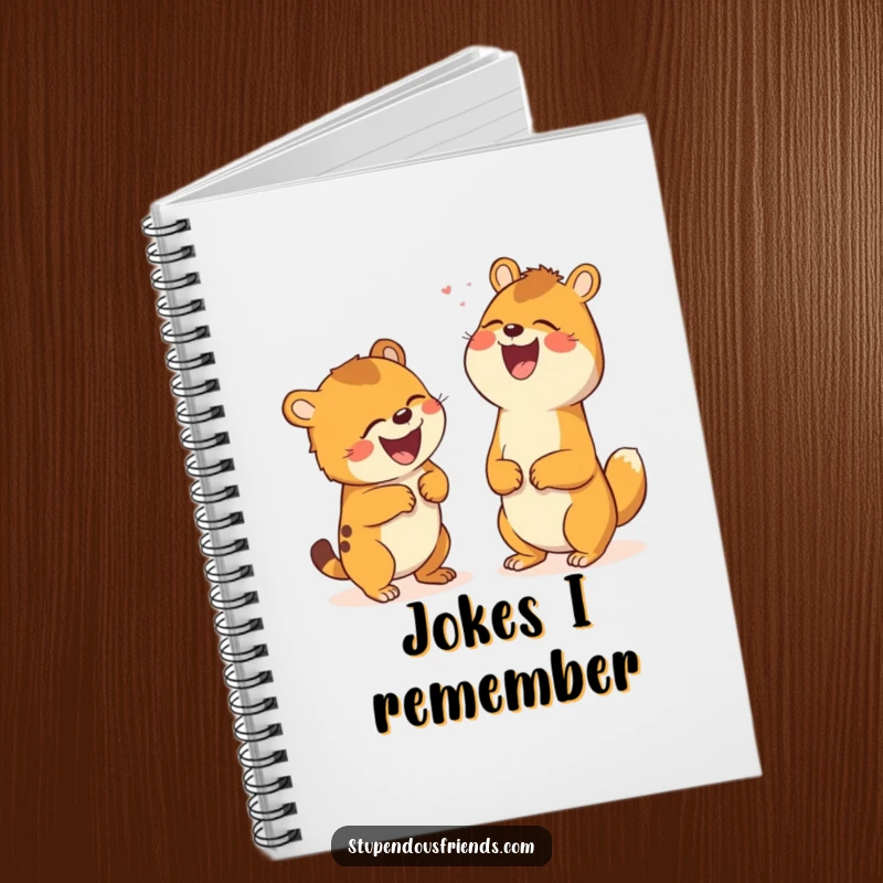 Funny notebook cover with two animals laughing uncontrollably at a joke, ideal for journaling funny moments and witty ideas humorously.
