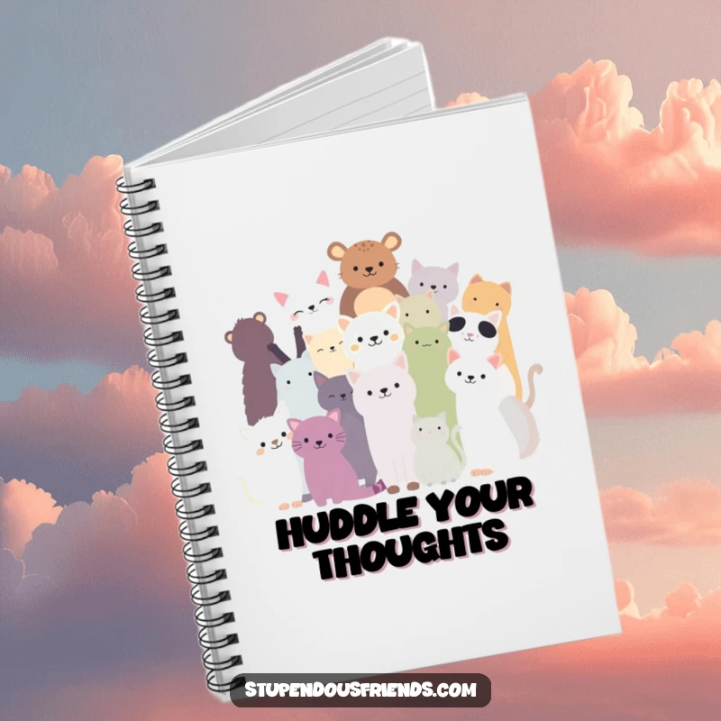 Funny notebook with a silhouette of animals in a close, friendly huddle, perfect for notes and organization.