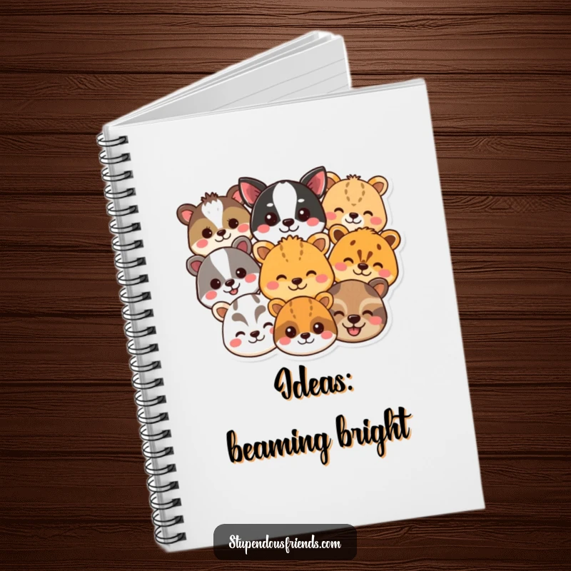 Funny animal smile notebook featuring a lively pattern of happy animal heads, ideal for jotting down notes with a smile. Fun funny gift.