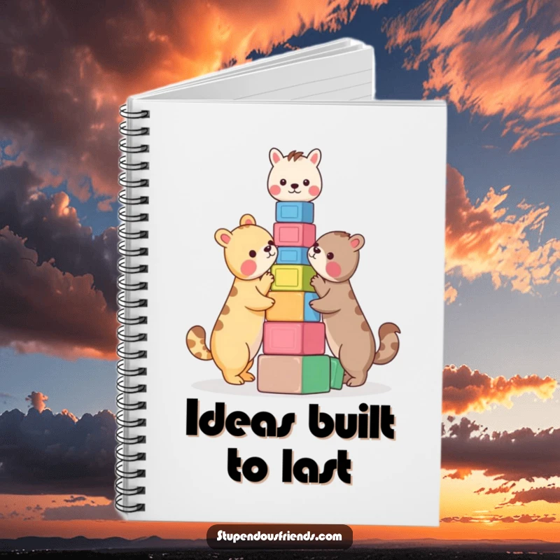 Funny Notebook: Two animals building a tall tower of colorful blocks. This funny journal is perfect for notes, ideas, and sketches.