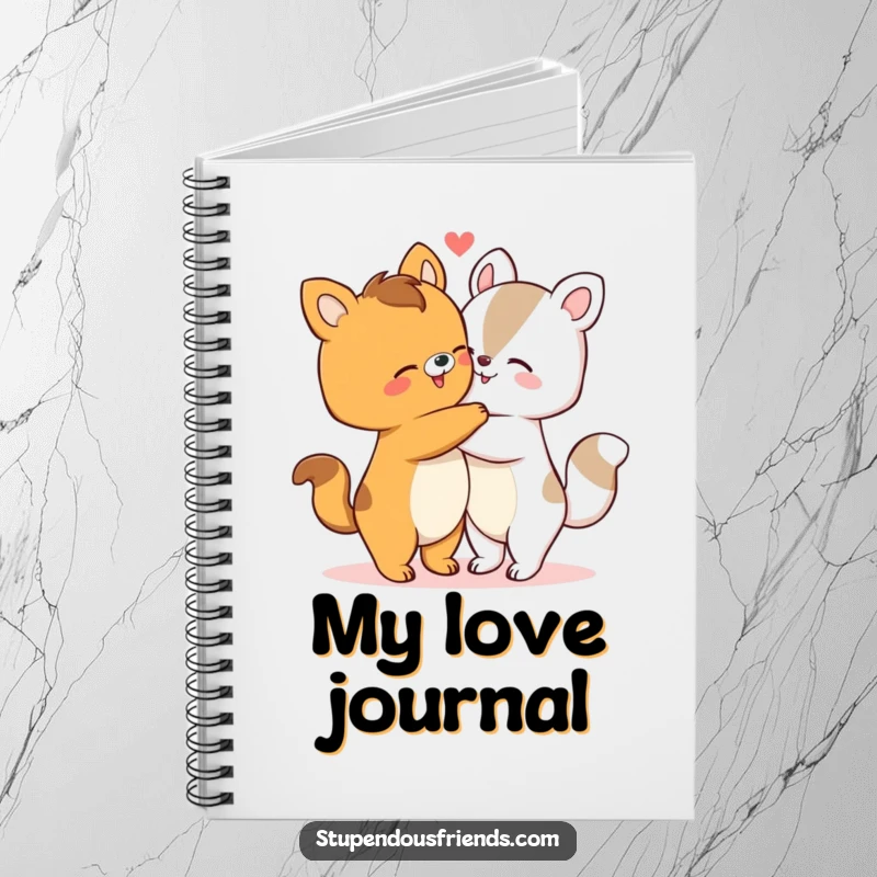 Funny notebook with animals hugging, perfect for writing down warm thoughts and loving notes. A sentimental funny gift.