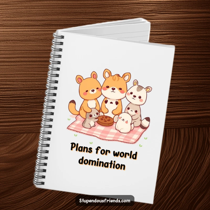 Funny notebook with animals enjoying a picnic, perfect for capturing bright ideas and funny notes. A creative funny gift.