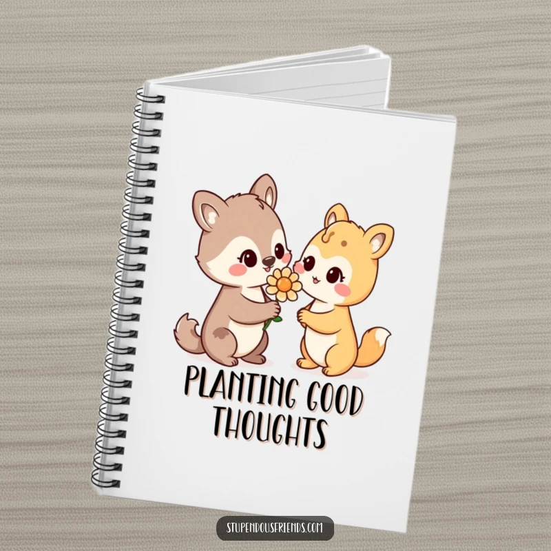 Funny Notebook: An animal offering a flower with a warm smile, ideal for writing kind words and gentle reflections.