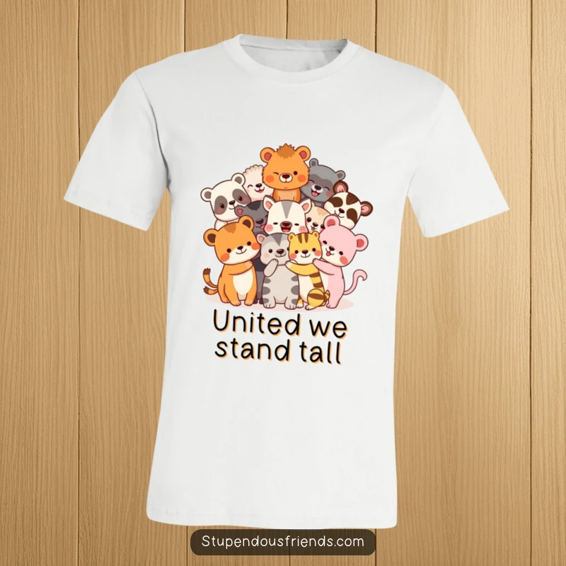 Funny T-Shirt: A heartwarming scene of diverse animal friends in a giant, loving hug. This funny design radiates pure joy and companionship.