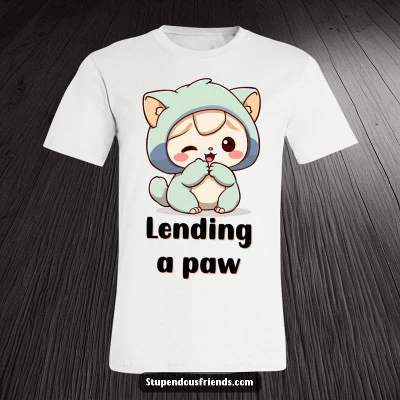 Funny T-Shirt with a character offering a helping paw to another, conveying themes of friendship and assistance.