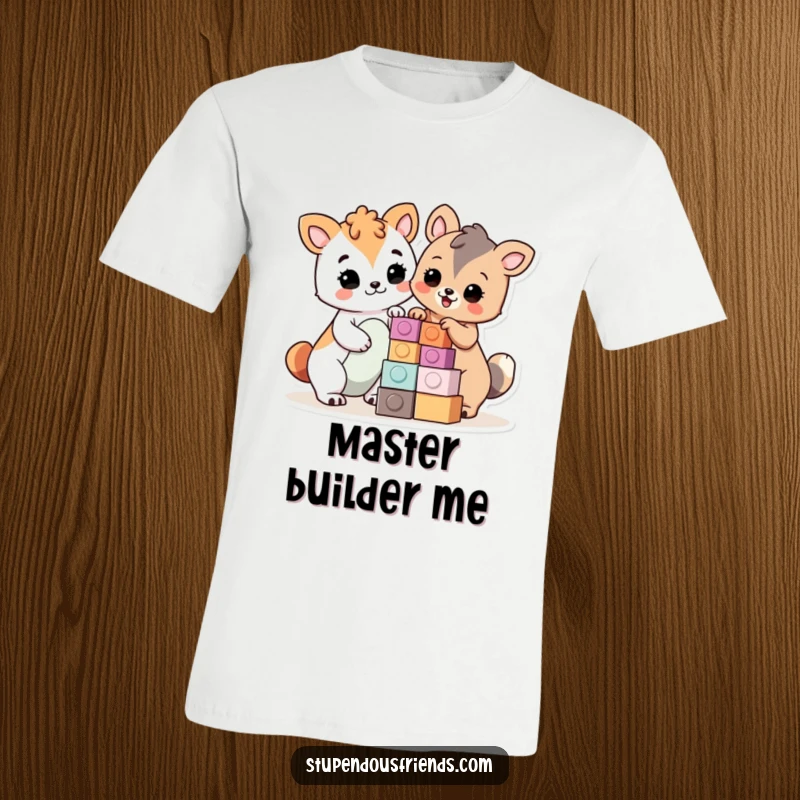 Funny T-Shirt: Animals proudly building with blocks, a symbol of teamwork and success, great for a funny gift.