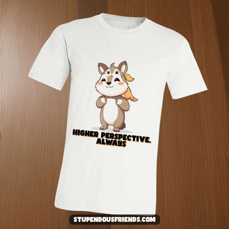 Funny T-shirt illustrating a strong animal character proudly carrying a smaller friend on its shoulders, symbolizing kindness.