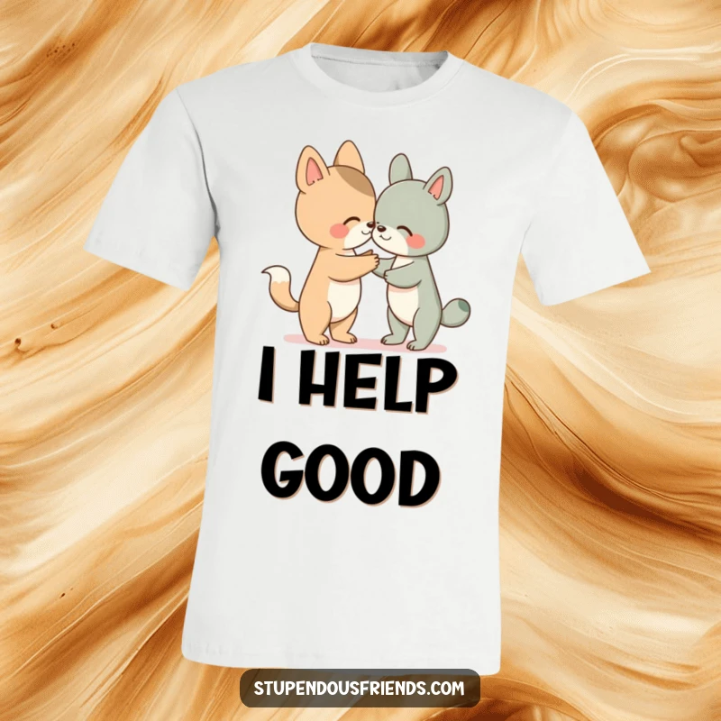 Funny t-shirt featuring a sweet animal character offering a helping paw to a friend, great for showing kindness humorously.