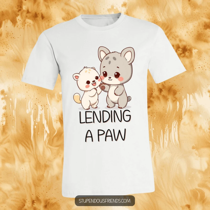 Funny t-shirt featuring an animal character offering a helping paw to another, conveying empathy and support.