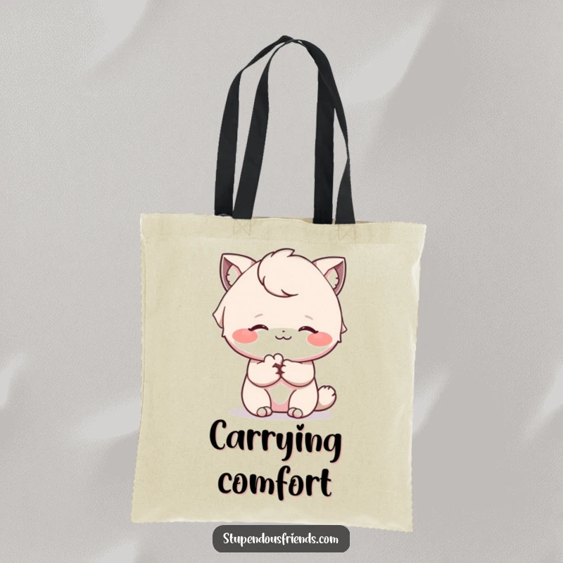 Funny tote bag depicting a comforting paw offered with a gentle smile, ready to carry your day with kindness.