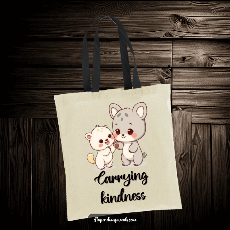 Funny tote bag with an animal character offering a helping paw, symbolizing support and friendship for everyday use.