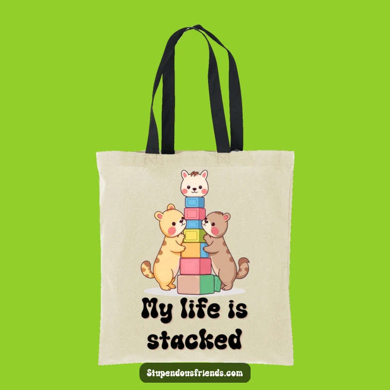Funny Animals Building Blocks Tote Bag - Carry Your Essentials with Playful Style and Humor